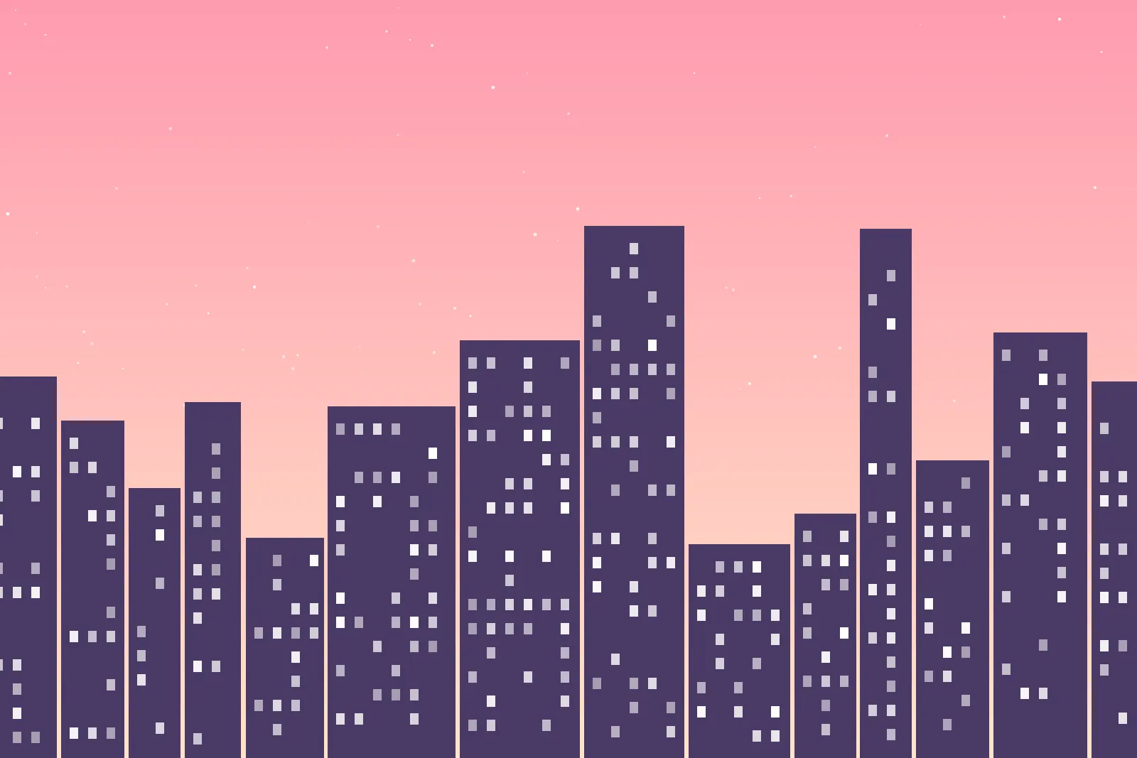 Hochhäuser vor einem rosa Morgenhimmel