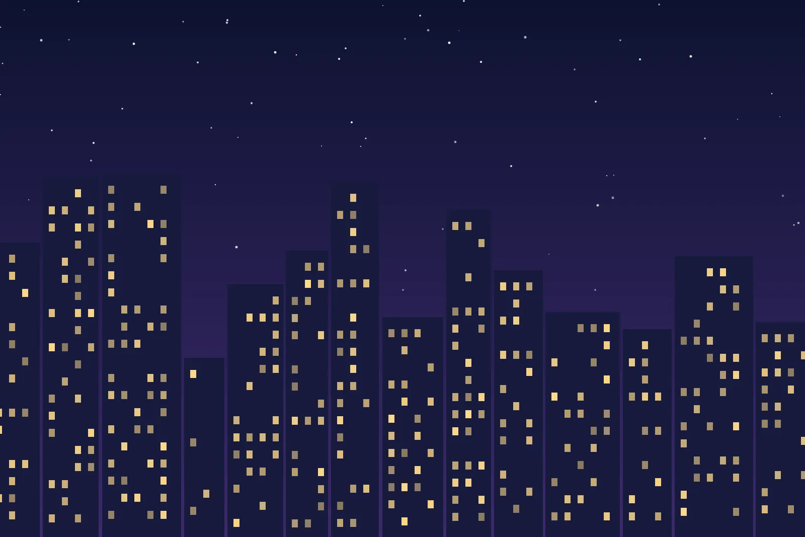 Skyline bei Nacht mit beleuchteten Fenstern